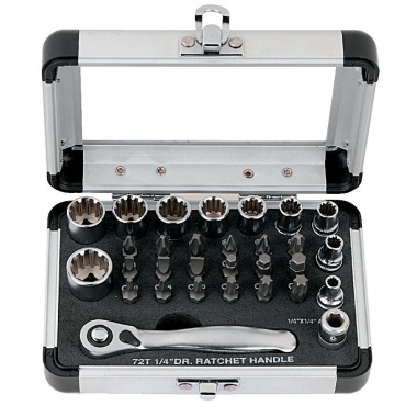 LICOTA ALM1002 MINI RATCHET SPLINE & BIT SOCKET 30PCS 1/4"DR 72T 