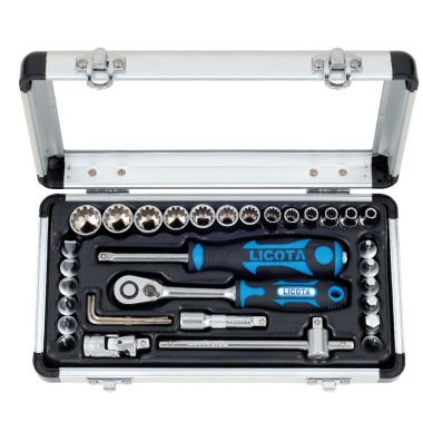 LICOTA ALM3003 STUBBY RATCHET SPLINE & BIT SET 33PCS 1/4" DR